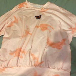 Pink Tye Dye Butterfly Embroider Long Sleeve Top